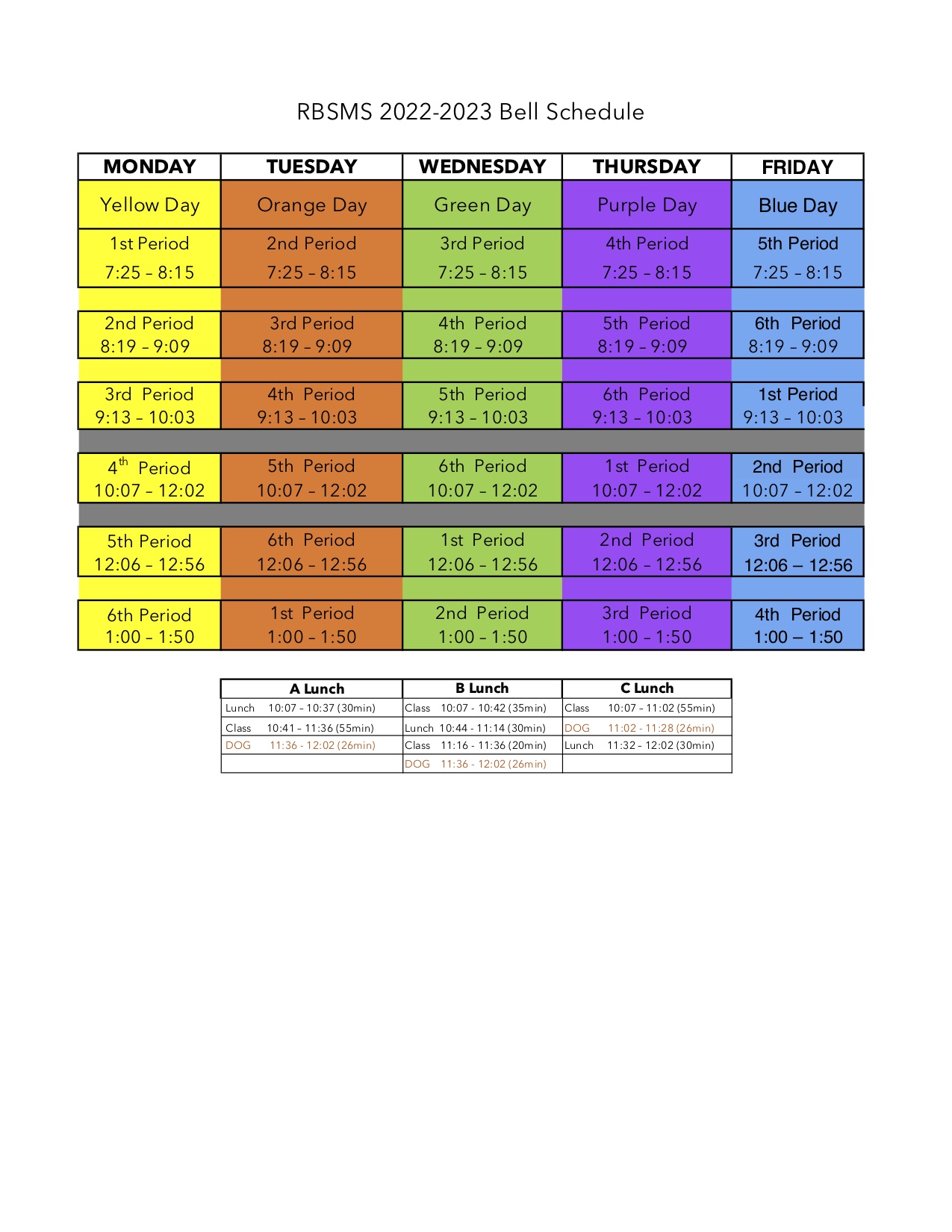 Bell Schedule R B Stewart Middle School